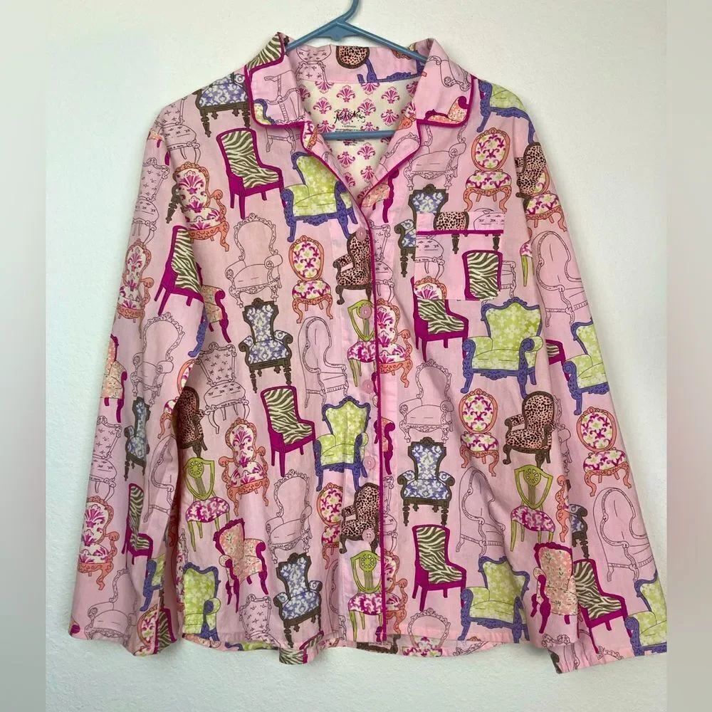 Nick & Nora VTG Rare Baroque chair print cotton pj top mint condition